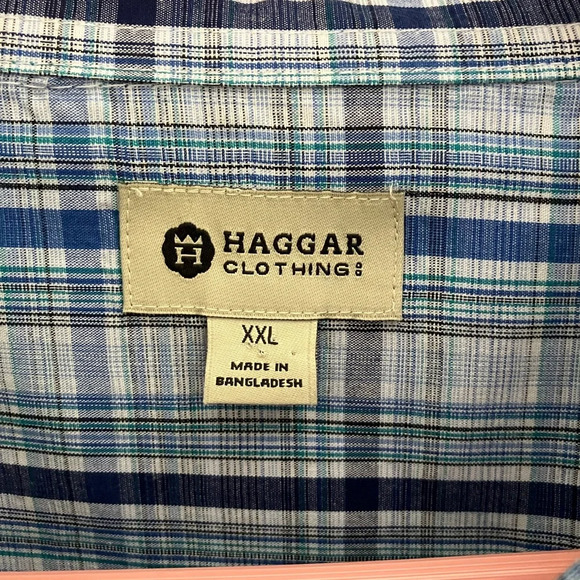 Haggar l/s button up blue plaid XXL - Picture 2 of 3